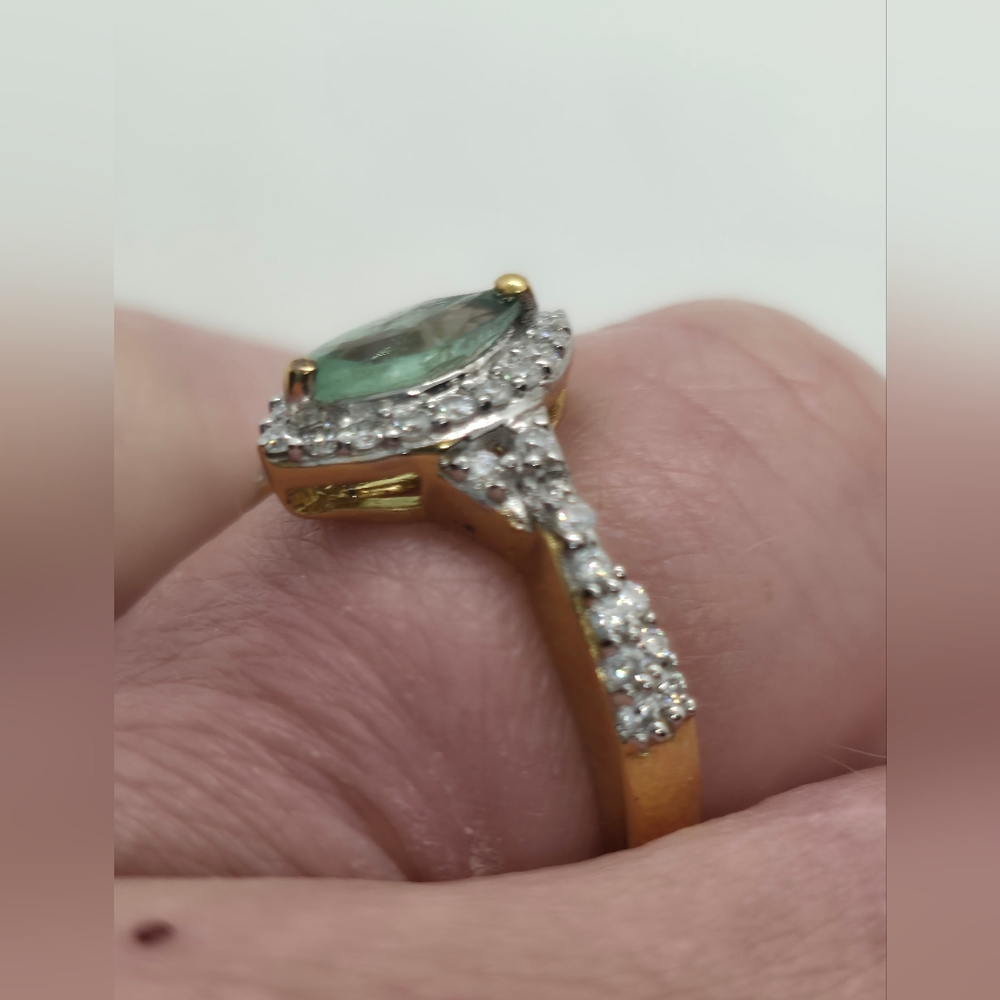 NWOT Genuine Ethiopian Emerald and Moissanite Halo Ring Size 7 - Picture 8 of 12